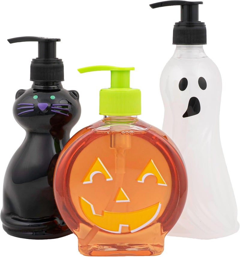 simple pleasures Halloween 3 Pack of Cat, Ghost & Pumpkin Spice, Berry Scented Liquid Hand Soap Dispensers Autumn & Halloween Novelty Decorative Refillables for Kitchen Countertops and Bathroom Sinks - Image 1